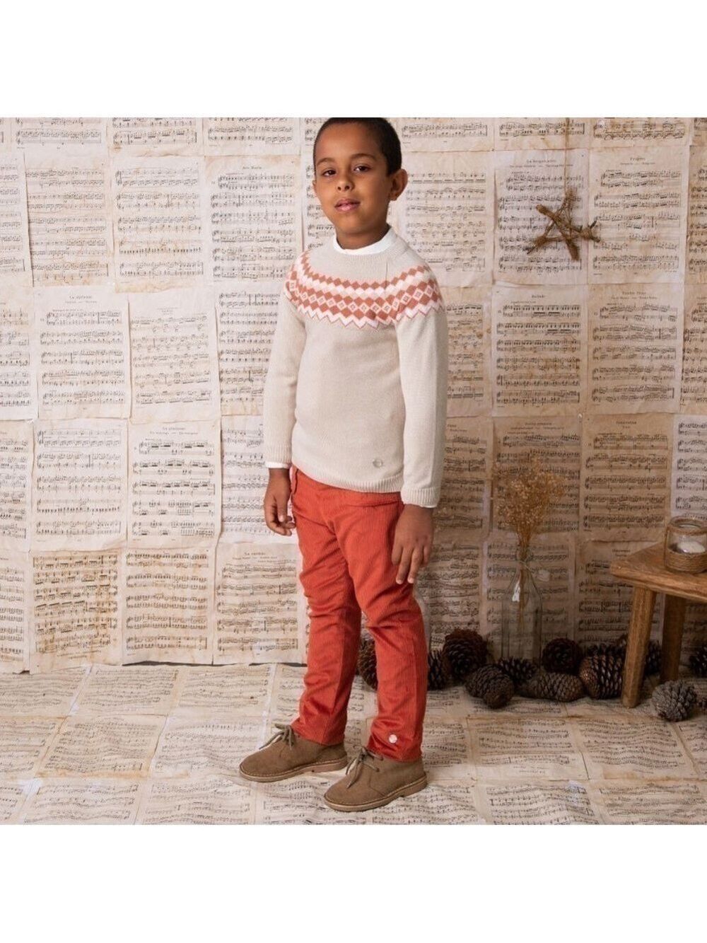 BOYS Beige & Brown Matching  Set